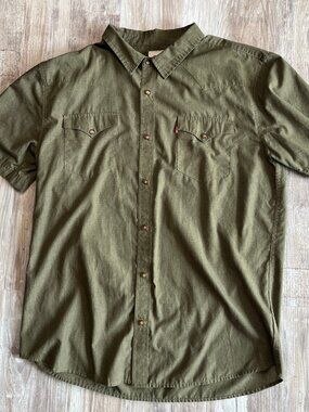 Levi's Men Short Sleeve Button-Up Shirt Green Size XL